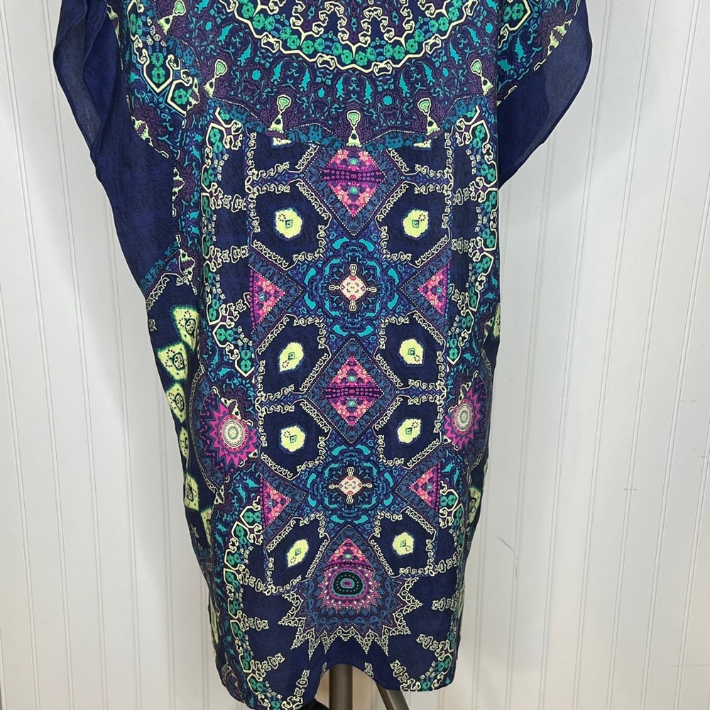 Maeve Silk Vibrant Blue and Green Midi Dress Size Medium Petite - Picture 7 of 9